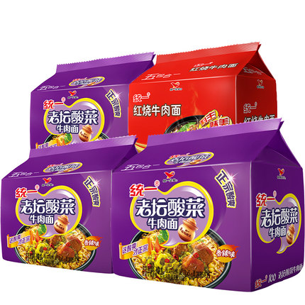 统一 方便面 老坛酸菜牛肉面15小包 红烧牛肉面5小包 泡面