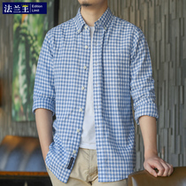 Cotton Protagonist Summer Mens Shirt Thin length sleeves Plaid Shirt Pure Cotton Sashimi Youth Casual Business Inch Clothing