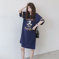 Pregnant woman T-shirt long-term pure cotton cartoon leisure large size T-shirt skirt summer dress pregnant woman costume