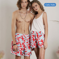 Couple beach pants women hot spring pants seaside vacation five-point pants loose big pants mens home pants womens home shorts