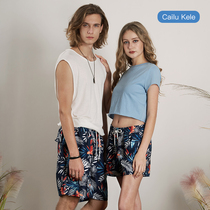 Summer beach pants mens five-point pants loose seaside vacation big pants couple beach pants women hot spring pants home pants