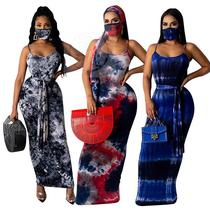 (Tie dyed sexy nightclub suspender dress with lace up mask