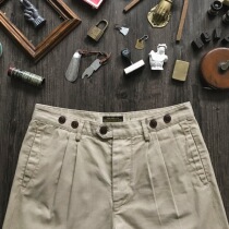 NVGS 1940s Officer Chino Khaki White Ear Canvas Double Pleated Trousers American Vintage Style