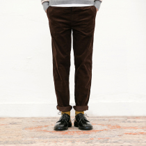 NVGS Slim Corduroy Chino Dark Maroon Corduroy Trousers Vintage Style Fitted Cut