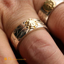 Silver Chuang 925 sterling silver Takahashi goro handmade Tang grass pingbird point gold feather ring men and women