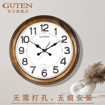 Golden Clock Bao Solid Wood Wall Clock European style living room home American style light luxury watch high-end atmospheric hanging watch flagship store