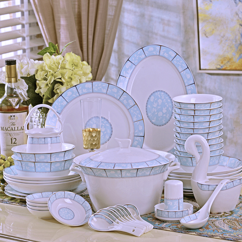 The Open tableware suit 60 key-2 luxury jingdezhen head ipads bowls plates gift chopsticks sets high bowl lovesick