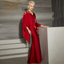 Creative fox wedding red dress high-end evening dress 2021 new banquet dress temperament mother dress skirt