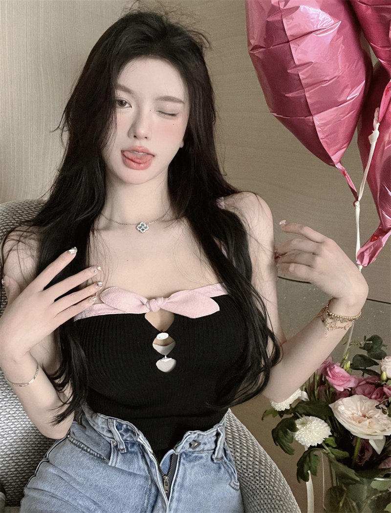 实拍 纯欲绿茶辣妹显大两个cup私服吊带抹胸性感内搭低胸背心 - 17网