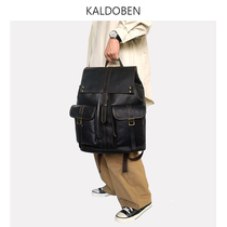 Japan-ROK version Large capacity headlayer Bull Leather Double Shoulder Bag Men Mad Mapleather Computer Backpack Genuine Leather Travel Bag Locomotive