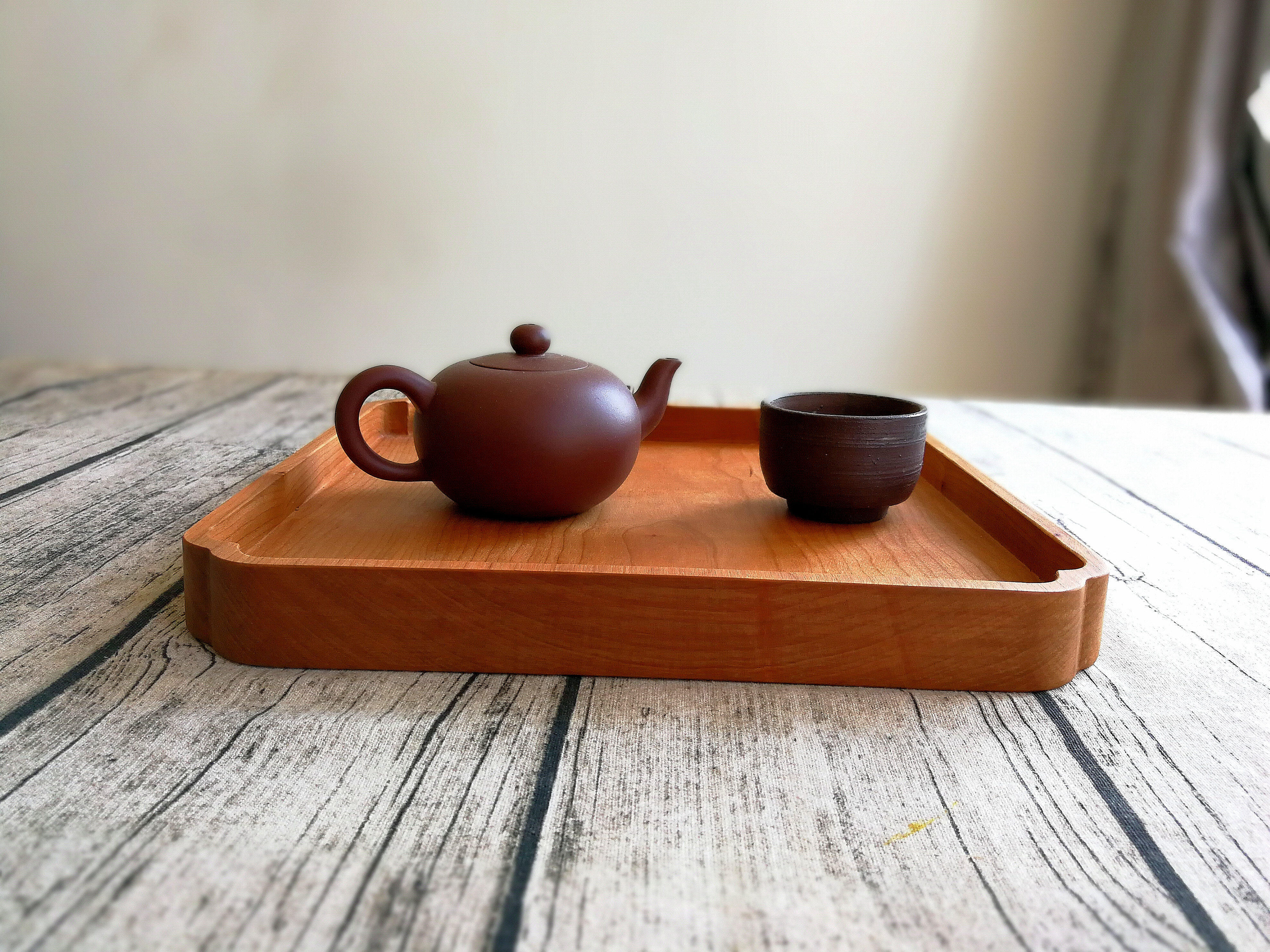 定制整木实木樱桃木果盘茶盘托盘葵口设计正方盘lemo乐木