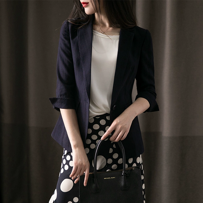 Sang trọng nhẹ nhàng của Nhật Bản, đơn giản và năng động, phiên bản Hàn Quốc của bộ đồ nhỏ kiểu Anh, tay áo ba lỗ mỏng, áo khoác phù hợp với phụ nữ mùa xuân và mùa thu - Business Suit