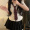 Black A-line short skirt+short sleeved fishbone waistband shirt+number 22 hand tie+complimentary knee length black silk