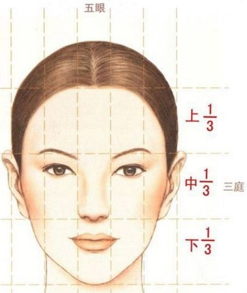 这种分割就好像是黄金分割点一样,拥有这种五官比例的最好看.