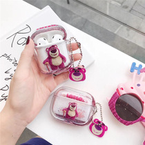 Cute Streaming Sand Strawberry Bear Apply Airpods2 Protective Sleeve Transparent Pro3 Generation Apple Bluetooth Headphones Hard Shell Tide