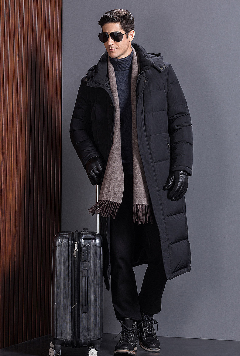 恒源祥长款羽绒服男过膝加厚新款冬装可拆卸帽纯色保暖上衣男外套