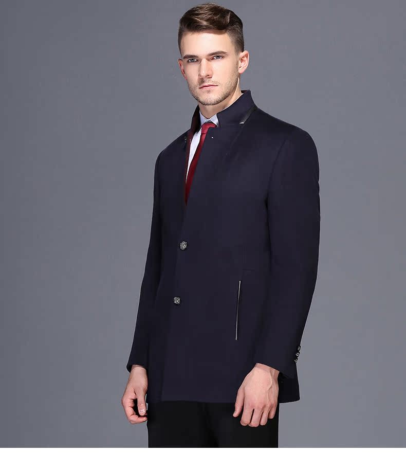 恒源祥 男士羊毛呢大衣新款中长款保暖呢子大