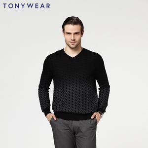 TONY WEAR/汤尼威尔秋季男士商务休闲印花V领长袖套衫毛衣包邮