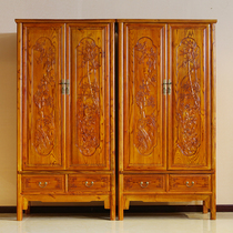 Full solid wood elm cabinet Chinese style large cabinet Vintage coat cabinet Two doors Ming and Qing antique carved storage cabinet furniture