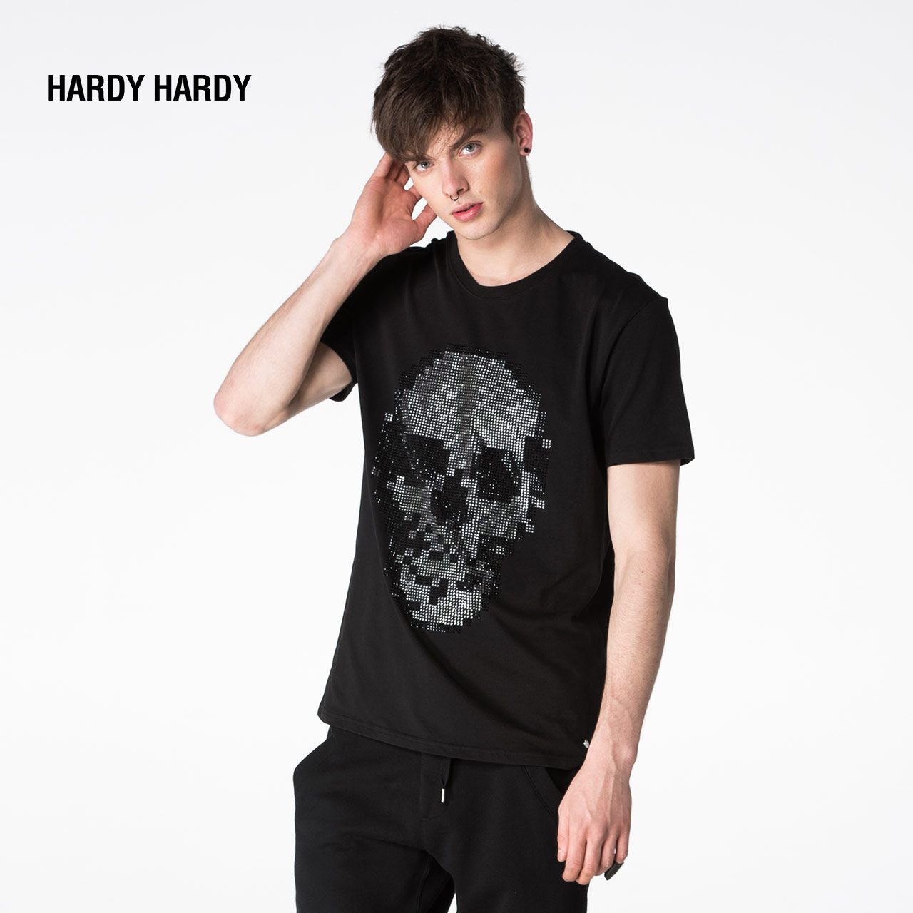 hardy hardy男式圆领t恤 满钻骷髅休闲圆领短袖t恤hh17spbmssp331