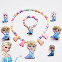 Little Princess Necklace Set Color Pearl Bracelet Ring Baby Hair Clip Frozen Girl Earrings Accessories