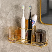 Electric toothbrush rack storage rack Wall-mounted hole-free bathroom toothpaste tooth cylinder Wall-mounted storage mouthwash cup set