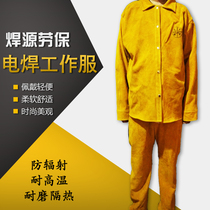 Pure cow leather abrasion resistant thermal insulation protective electric welders welding long sleeves protective clothing suit flame retardant and high temperature resistant