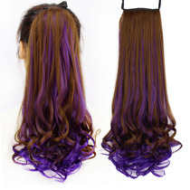 Pony-tailed wig long curly hair lady strap big wave pick color gradient color realistic pear flower fake ponytail braid
