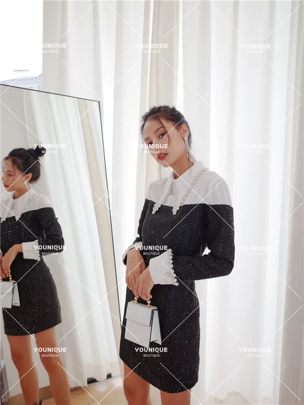 Người mua YOUNIQUE nhà thiết kế cửa hàng SIEW chuỗi kim cương mới A-cổ khâu váy phụ nữ - A-Line Váy