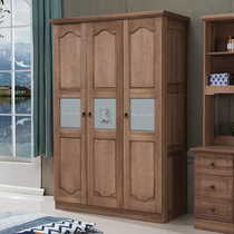 Walnuts Wood Full Solid Wood Children Wardrobe Boys Three Doors Closet Teen Boys Lockers Wood Wax Oil