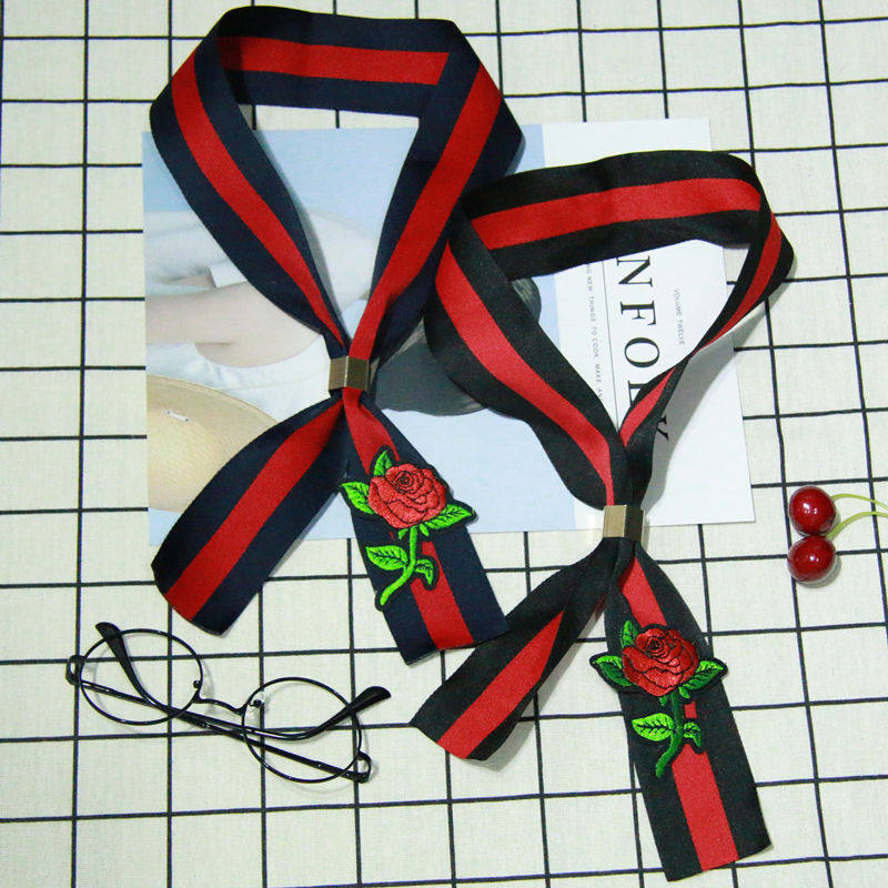 实拍玫瑰刺绣气质小领结英伦团体校服蝴蝶结领带学院风飘带