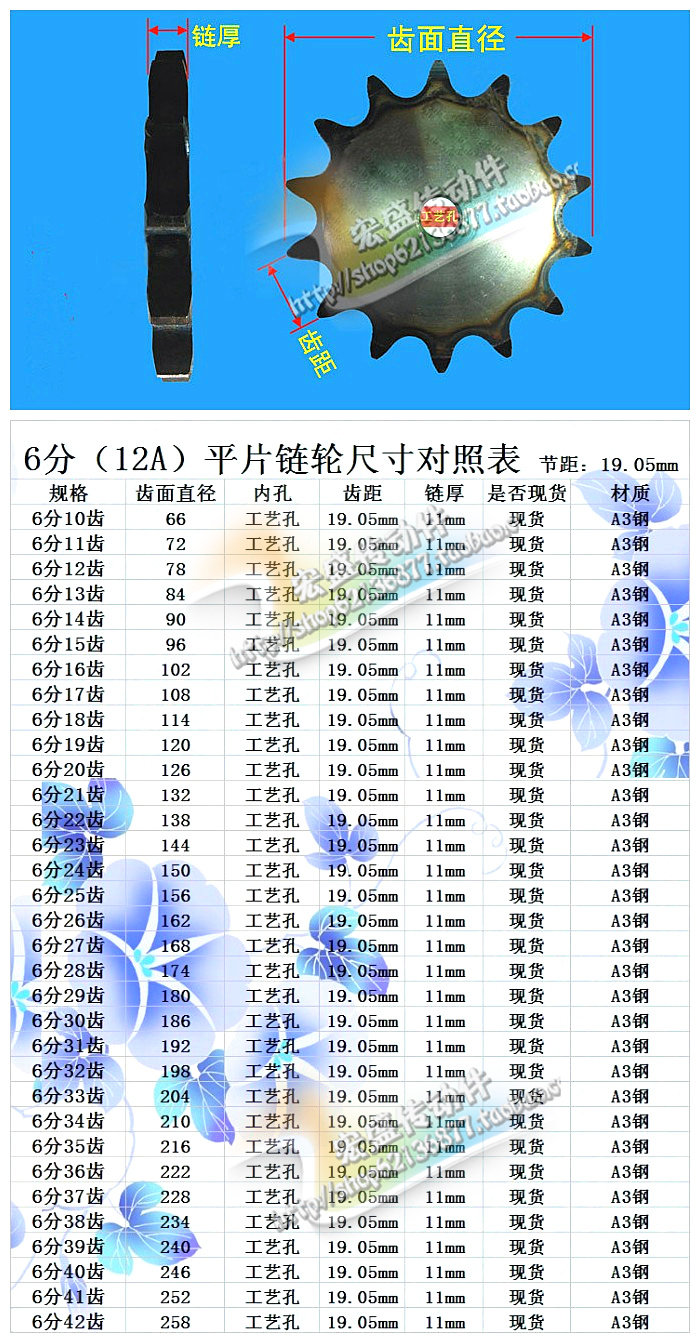 平片链轮 12a平片 6分31齿 6分32齿 6分33齿 6分34齿 6分35齿_双氙