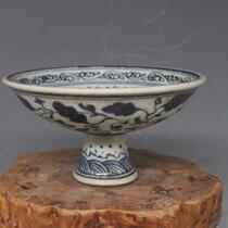 Ming blue and white grass carp tall cup antique antique Jingdezhen antique old porcelain ornaments handmade used goods