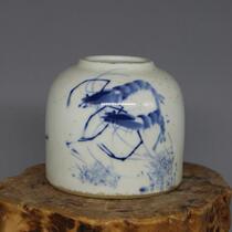 Jingdezhen Republic of China Blue and white hand-painted shrimp pattern water bowl antique antique antique old porcelain collection stationery supplies