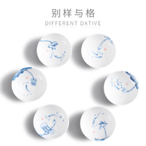Different and stylish Lotus pond Qingqu Hand-painted small teacup Blue and white porcelain tea cup Master single cup tea bowl Kung Fu tea set