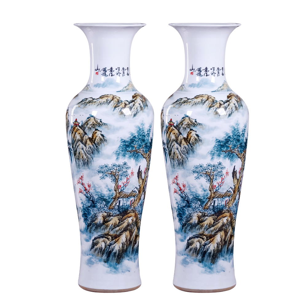 Jingdezhen blue and white big ceramic floor hand - made vases, Chinese I sitting room place hotel opening housewarming gift