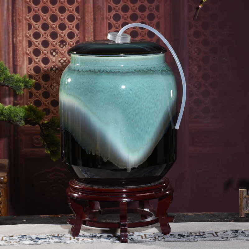 Jingdezhen ceramic barrel water storage tank moistureproof kitchen oil cylinder ricer box 30 jins retro 50 kg sealed with cover cylinder