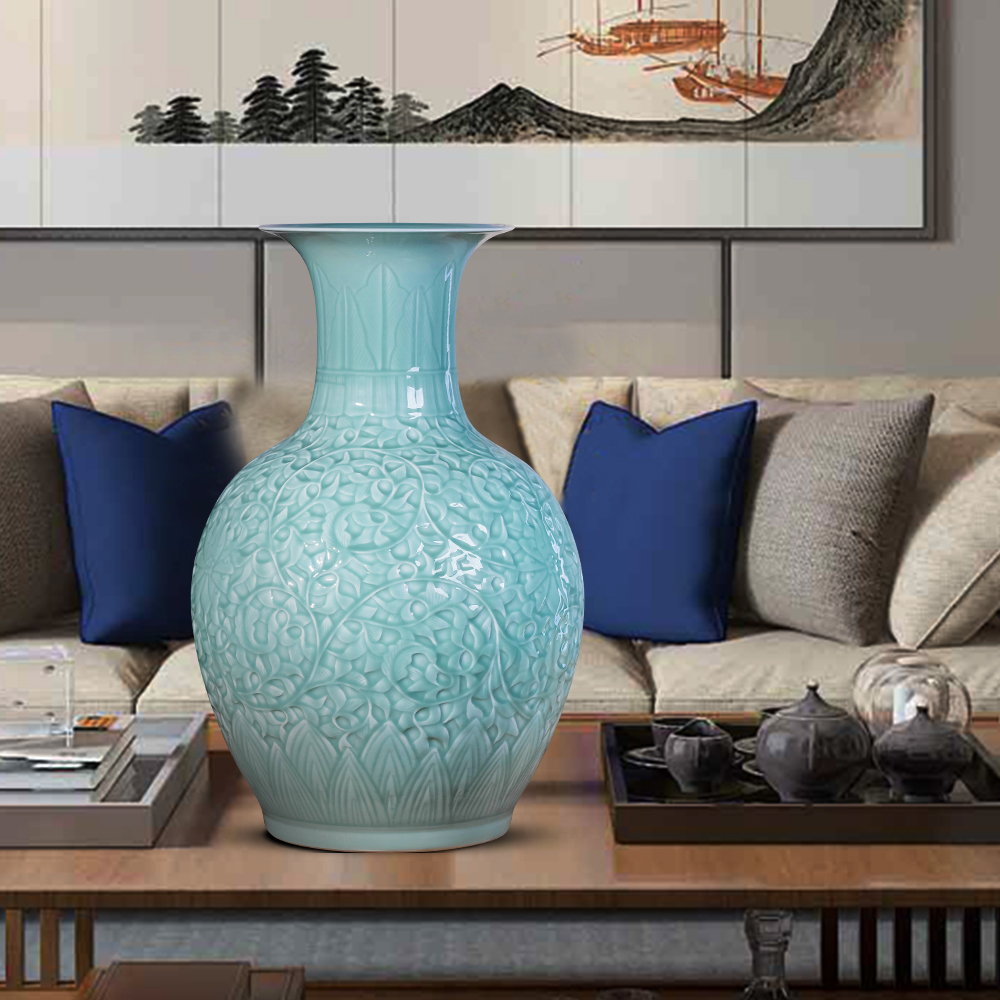 Jingdezhen ceramics ground shadow carving qdu vase Chinese style living room TV ark, furnishing articles home decoration