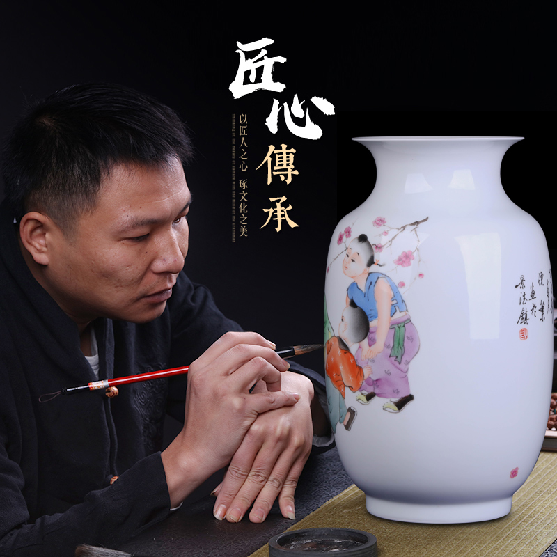 Large famous jingdezhen ceramic vase hand - made Chinese style household living room TV ark, furnishing articles handicraft ornament