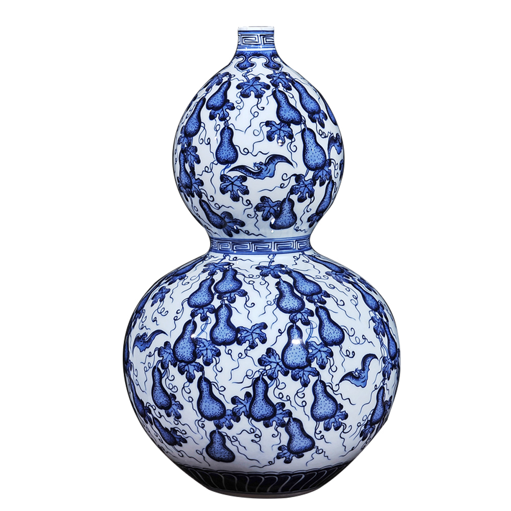 Jingdezhen blue and white porcelain ceramic vase archaize live gourd bottle of flower arranging new Chinese style living room decoration