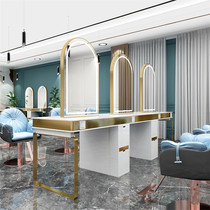 Stainless steel marble Net red mirror table hairdressing shop mirror hairdressing cabinet integrated hair salon special tide ironing table