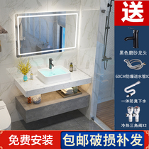 Simple modern bathroom cabinet combination toilet marble wash basin smart mirror bathroom cabinet solid wood wash basin