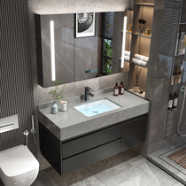 Modern light luxury Rock board solid wood bathroom cabinet combination toilet wash basin smart simple wash table