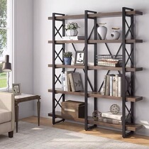 American retro shelf floor-standing bookshelf living room flower stand iron storage rack solid wood shelf display stand simple