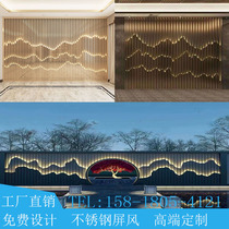 Custom Stainless Steel Landscape Black Titanium Gold Wire Drawing Screen Rose Gold Fake Mountain Metal Hotel Living Room Partition Background Wall