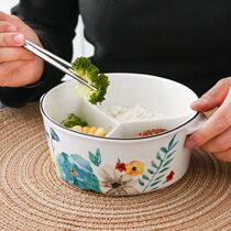 Microwave ceramic lunch box Adult divider Lunch Bowl with cover round Seal student Work group Score Refreshing Box