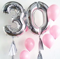 Birthday layout decoration Net Red Adult Children Baby year party balloon silver number 30 inch 75cm