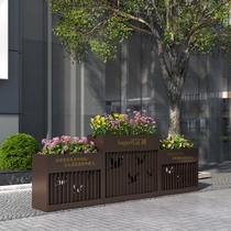 Outdoor wrought iron flower box combination fence gardening flower trough square street real estate sales department municipal outdoor flower bed