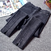 Large size womens pants 200 kg fat mm spring and summer elastic high waist jeans Extra large size plus fat plus slim leggings