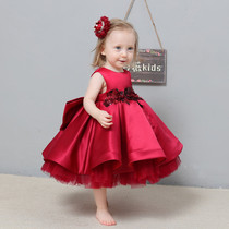 Baby girl one year old dress red baby dress baby catch week birthday party princess dress 2020 new